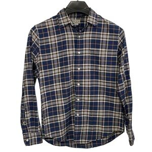 J. Crew men’s Medium blue & white plaid lightweight‎ cotton flannel shirt. EUC